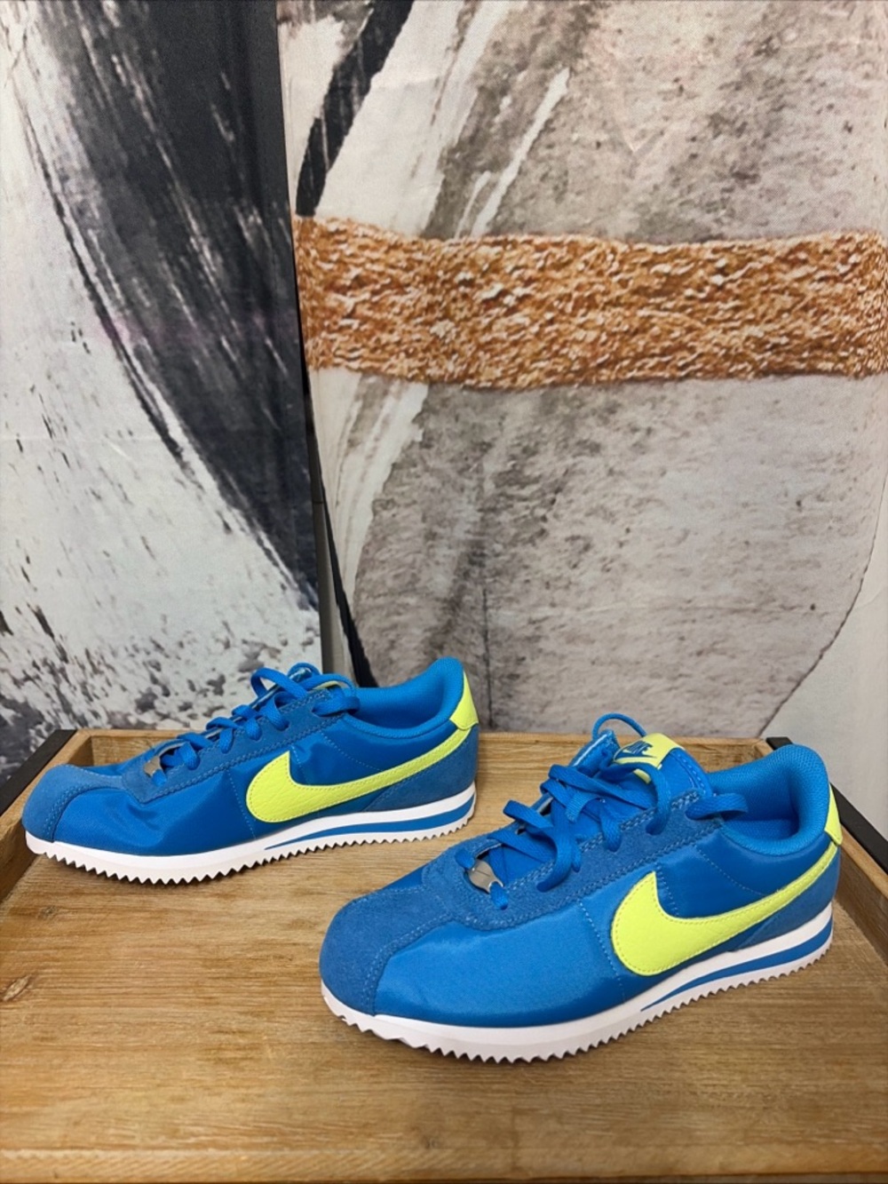 Nike Cortez BG Photo Blue Lemon Twist Shoe Size 6Y/Women 7.5 IB7748-406